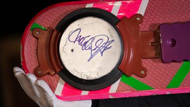 The hover board was signed by Michael J Fox, who played the lead character of Marty McFly in Back To The Future II